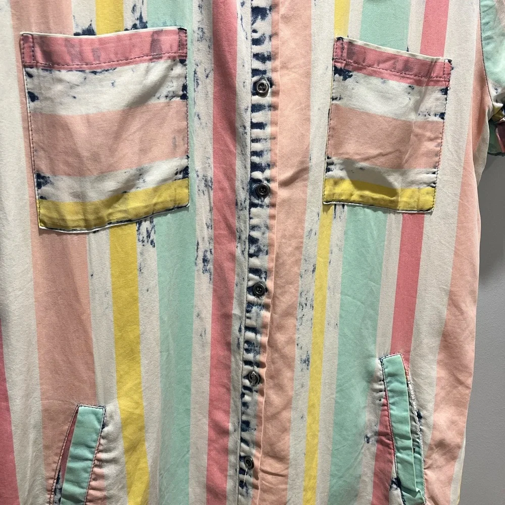 Women's Medium Billy T Boho Pastel Striped‎ High-Low Tunic Dress Ruffle Slevees - Picture 3 of 10